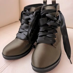 Women khaki satin short boots / US size 8